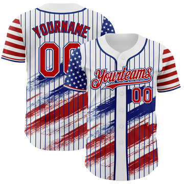 Custom White Royal Pinstripe-Red American Flag Brush Stroke Stars & Stripes Two Tone Authentic Baseball Jersey