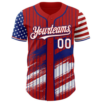 Custom Red Royal Pinstripe-White American Flag Brush Stroke Stars & Stripes Two Tone Authentic Baseball Jersey