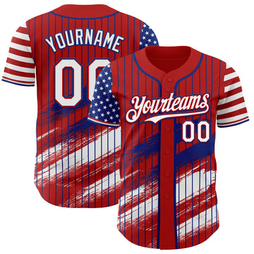 Custom Red Royal Pinstripe-White American Flag Brush Stroke Stars & Stripes Two Tone Authentic Baseball Jersey