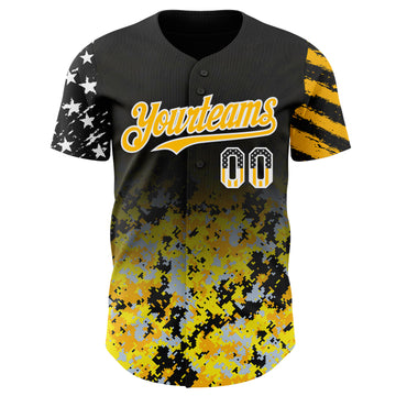 Custom Black USA Flag Camo White-Gold Gradient Digital Camouflage Stars & Stripes Two Tone Authentic Baseball Jersey