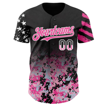 Custom Black USA Flag Camo White-Pink Gradient Digital Camouflage Stars & Stripes Two Tone Authentic Baseball Jersey