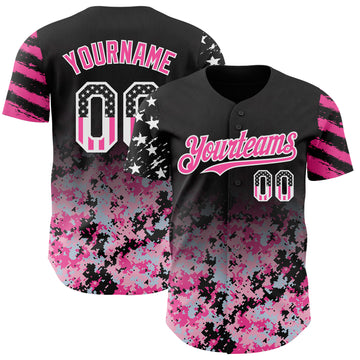 Custom Black USA Flag Camo White-Pink Gradient Digital Camouflage Stars & Stripes Two Tone Authentic Baseball Jersey