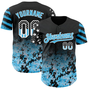 Custom Black USA Flag Camo White-Sky Blue Gradient Digital Camouflage Stars & Stripes Two Tone Authentic Baseball Jersey