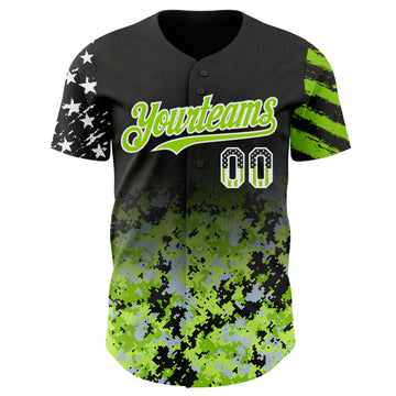 Custom Black USA Flag Camo White-Neon Green Gradient Digital Camouflage Stars & Stripes Two Tone Authentic Baseball Jersey