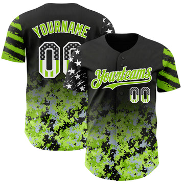 Custom Black USA Flag Camo White-Neon Green Gradient Digital Camouflage Stars & Stripes Two Tone Authentic Baseball Jersey