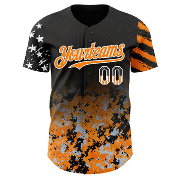 Custom Black USA Flag Camo White-Bay Orange Gradient Digital Camouflage Stars & Stripes Two Tone Authentic Baseball Jersey