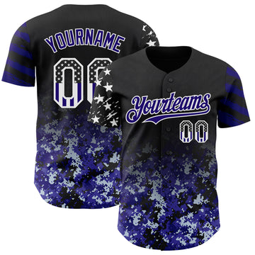 Custom Black USA Flag Camo White-Dark Purple Gradient Digital Camouflage Stars & Stripes Two Tone Authentic Baseball Jersey