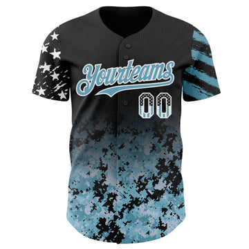 Custom Black USA Flag Camo White-Shadow Blue Gradient Digital Camouflage Stars & Stripes Two Tone Authentic Baseball Jersey
