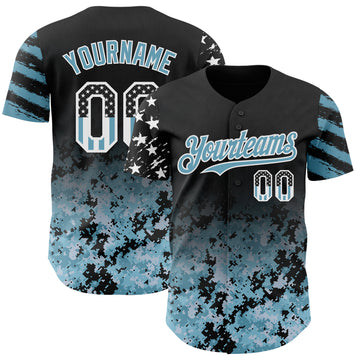 Custom Black USA Flag Camo White-Shadow Blue Gradient Digital Camouflage Stars & Stripes Two Tone Authentic Baseball Jersey
