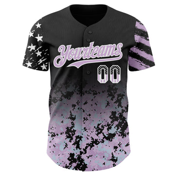 Custom Black USA Flag Camo White-Light Purple Gradient Digital Camouflage Stars & Stripes Two Tone Authentic Baseball Jersey