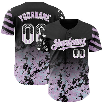 Custom Black USA Flag Camo White-Light Purple Gradient Digital Camouflage Stars & Stripes Two Tone Authentic Baseball Jersey