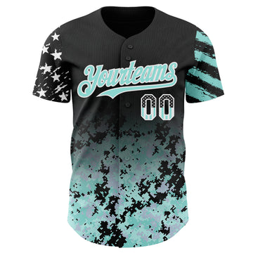 Custom Black USA Flag Camo White-Ice Blue Gradient Digital Camouflage Stars & Stripes Two Tone Authentic Baseball Jersey