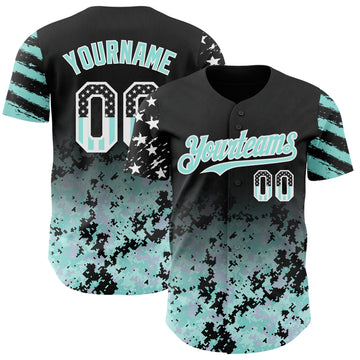 Custom Black USA Flag Camo White-Ice Blue Gradient Digital Camouflage Stars & Stripes Two Tone Authentic Baseball Jersey