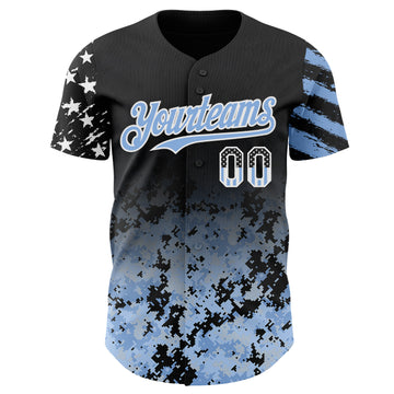 Custom Black USA Flag Camo White-Light Blue Gradient Digital Camouflage Stars & Stripes Two Tone Authentic Baseball Jersey