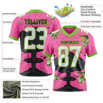 Custom Pink White Neon Green-Black Authentic Mushroom Cloud Shark Rocket Crackle Texture 3D Pattern Football Jersey
