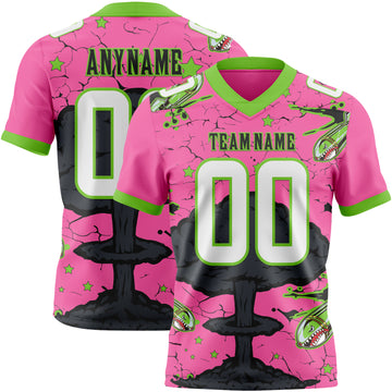 Custom Pink White Neon Green-Black Authentic Mushroom Cloud Shark Rocket Crackle Texture 3D Pattern Football Jersey