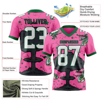 Custom Pink White Kelly Green-Black Authentic Mushroom Cloud Shark Rocket Crackle Texture 3D Pattern Football Jersey