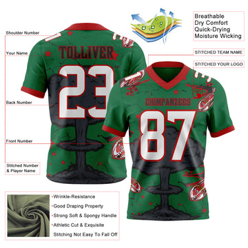 Custom Kelly Green White Red-Black Authentic Mushroom Cloud Shark Rocket Crackle Texture 3D Pattern Football Jersey