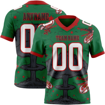 Custom Kelly Green White Red-Black Authentic Mushroom Cloud Shark Rocket Crackle Texture 3D Pattern Football Jersey