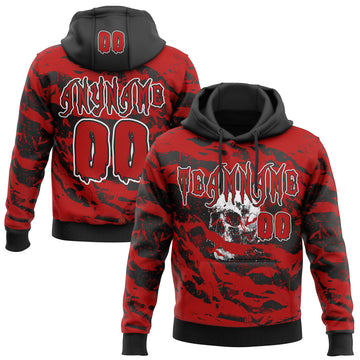 Custom Black Red-White Spooky Halloween Skull Splatter Pullover Sweatshirt Hoodie