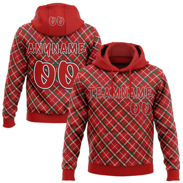 Custom Red Green White-Black Christmas Plaid Checkered Pattern Pullover Sweatshirt Hoodie