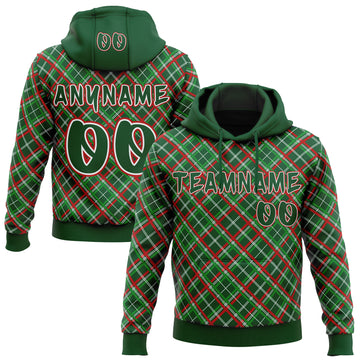 Custom Green Red-White Christmas Plaid Checkered Pattern Pullover Sweatshirt Hoodie