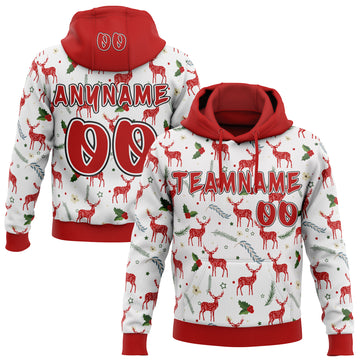 Custom White Red-Black Ugly Christmas Sweater Reindeer Pullover Sweatshirt Hoodie