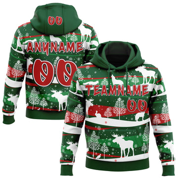 Custom Green Red White-Black Ugly Christmas Sweater Reindeer Pullover Sweatshirt Hoodie