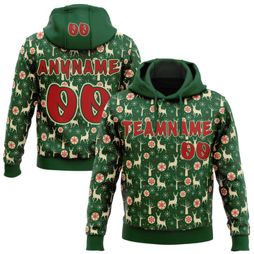 Custom Green Red-Cream Ugly Christmas Sweater Reindeer Pullover Sweatshirt Hoodie