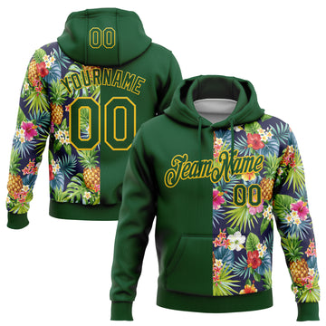Custom Stitched Green-Yellow Tropical Pineapple Hawaiian Floral Pullover Sweatshirt Hoodie