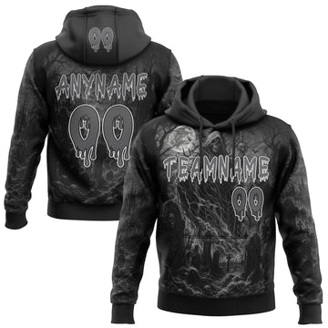 Custom Black Steel Gray-White Halloween Grim Reaper Pullover Sweatshirt Hoodie
