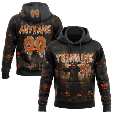 Custom Black Texas Orange-White Halloween Scary Scarecrow Pullover Sweatshirt Hoodie