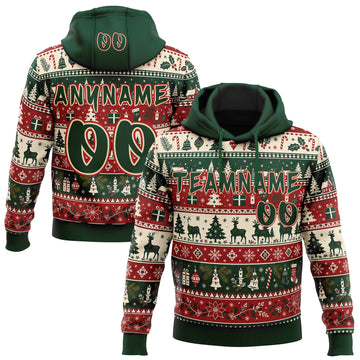 Custom  Green Cream-Red Ugly Christmas Sweater Fair Isle Reindeer Snowflake Pullover Sweatshirt Hoodie