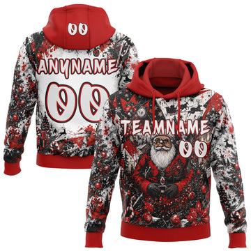 Custom  Black White-Red Christmas Santa Claus Pullover Sweatshirt Hoodie