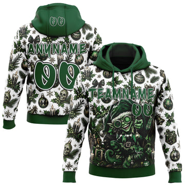 Custom  White Green-Black Christmas Creepy Elf Skulls Candles Pullover Sweatshirt Hoodie
