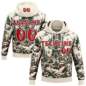 Custom  Cream Red Green White-Black Christmas Snowy Village Pullover Sweatshirt Hoodie