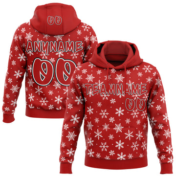 Custom  Red White-Black Christmas Snowflakes Pullover Sweatshirt Hoodie