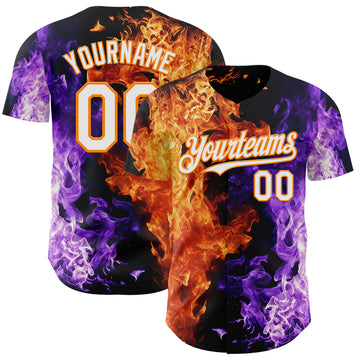 Custom Black White Purple-Bay Orange Flame Split Fire Authentic Baseball Jersey