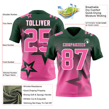 Custom Green Pink-White Authentic Gradient Style Twinkle Star Football Jersey