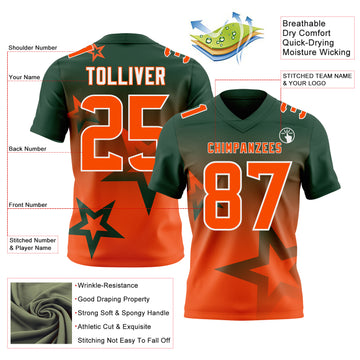 Custom Green Orange-White Authentic Gradient Style Twinkle Star Football Jersey