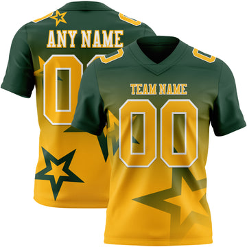 Custom Green Gold-White Authentic Gradient Style Twinkle Star Football Jersey