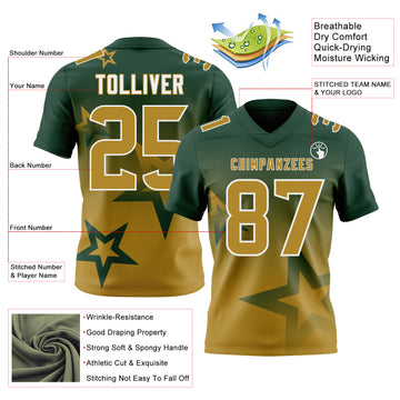 Custom Green Old Gold-White Authentic Gradient Style Twinkle Star Football Jersey