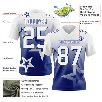 Custom White-Royal Authentic Gradient Style Twinkle Star Football Jersey
