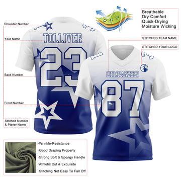 Custom White-Royal Authentic Gradient Style Twinkle Star Football Jersey