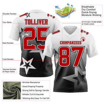 Custom White Red-Black Authentic Gradient Style Twinkle Star Football Jersey