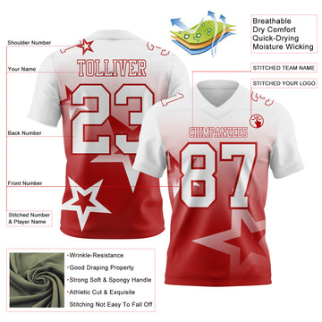 Custom White-Red Authentic Gradient Style Twinkle Star Football Jersey