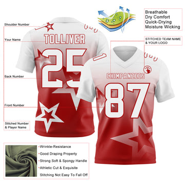 Custom White-Red Authentic Gradient Style Twinkle Star Football Jersey