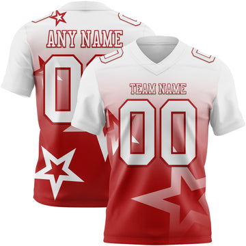 Custom White-Red Authentic Gradient Style Twinkle Star Football Jersey