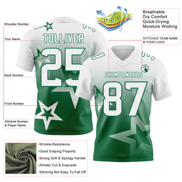 Custom White-Kelly Green Authentic Gradient Style Twinkle Star Football Jersey