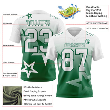 Custom White-Kelly Green Authentic Gradient Style Twinkle Star Football Jersey